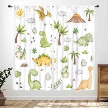 Imagem de Cortinas infantis de dinossauro, desenho animado fofo, safári colorido, estampa animal, quarto, sala de estar, quarto de criança, cortinas de janela de berçário, 2 painéis, 106 x 113 cm