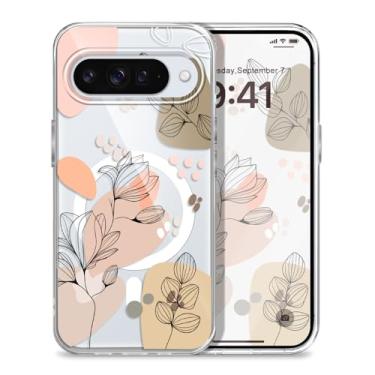 Imagem de Gencyfu Capa para Google Pixel 10, suporte para Magsafe, capa protetora magnética fina para celular Pixel 10 de 6,3 polegadas, flores de linha