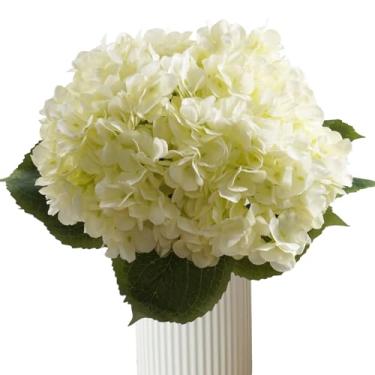 Imagem de Bairdish 4 peças de hortênsia branca, flores artificiais de seda de toque real, hortênsias falsas com haste longa para vaso, arranjos florais falsos para mesa de casamento, centro de mesa, decoração