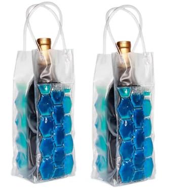 Imagem de 2 peças de refrigerador de vinho, saco de vinho gelado, refrigerador de garrafa de vinho de gel, bolsa de gelo e transporte de bebidas, bolsa transparente para freezer, refrigerador de garrafa de
