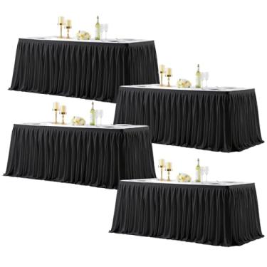 Imagem de Saia de mesa preta para mesas retangulares de 1,8 m, saia de mesa para professores, sala de aula, babados, tecido de poliéster, saias de mesa para chá de bebê, festa de aniversário, formatura