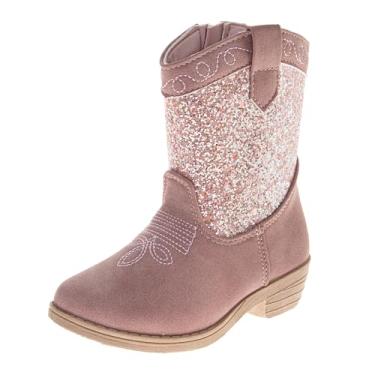 Imagem de KENSIE GIRL Botas de caubói infantil - Sapatos ocidentais de cano médio cowgirl bico quadrado para bebês / crianças pequenas / tamanhos grandes (rosa, branco preto bronzeado), Rosa claro, 10 Toddler