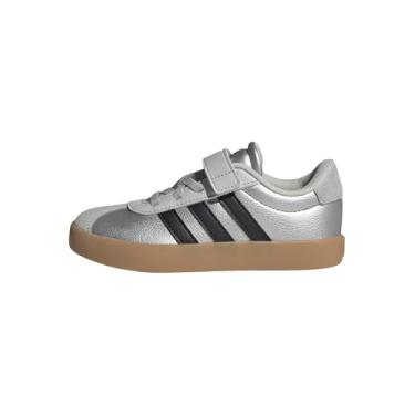 Imagem de adidas Tênis infantil unissex Vl Court 3.0 com cadarço elástico e alça, Prata metálico/preto/cinza sólido, 11 Little Kid