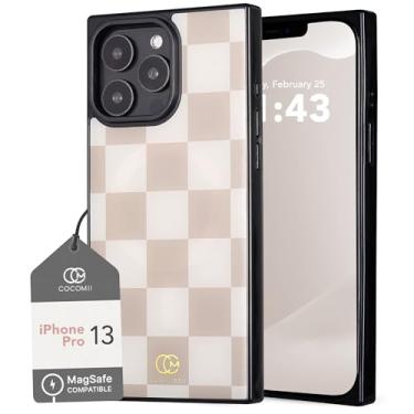 Imagem de Cocomii - Capa retangular compatível com iPhone 13 Pro - compatível com MagSafe, padrão xadrez, estilo tabuleiro, capa de telefone magnética para iPhone 13 Pro 6,1 polegadas, nude/branco antigo