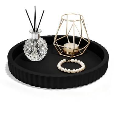 Imagem de Bandeja decorativa para mesa de café, bandeja decorativa moderna de resina para decoração de casa, centros de mesa, bandeja redonda preta para sala de estar, sala de jantar, cozinha, mesa