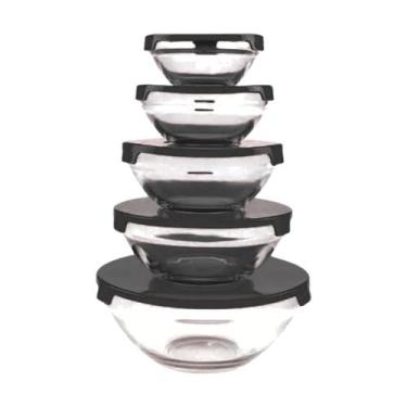 Imagem de Jogo 5 Potes Bowls Tigelas Vasilhas Vidro Com Tampa 135ml 200ml 400ml 