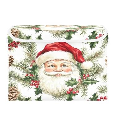 Imagem de SEHANY Linda caixa de armazenamento de Papai Noel de Natal com tampas e alças, organizador de cestas de armazenamento de tecido dobrável, caixas de armazenamento de cubos grandes para roupas, cobertor