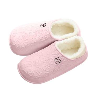 Imagem de Pantufas femininas de inverno forradas com lã casual para uso interno e externo, rosa, 35