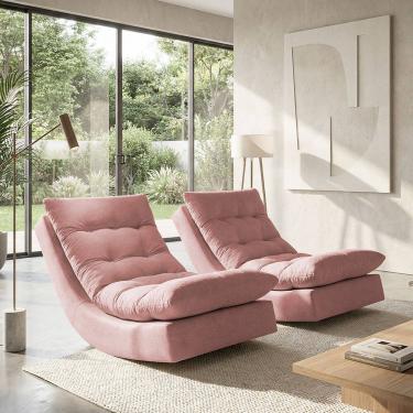 Imagem de Kit 2 Poltronas Balance Exclusiva Bouclé Premium De Luxo Com Leve Balanço Para Sala Quarto e Área de Leitura