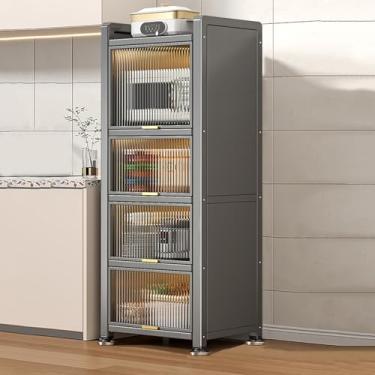 Imagem de Armário de armazenamento de utensílios de cozinha, rack de padeiro com portas com design de porta de aba transparente, prateleiras de armazenamento de cozinha, armário de despensa, (branco, 40 * 122