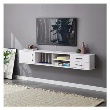 Imagem de Suporte de TV flutuante para armário de sala de estar, suporte de TV flutuante montado na parede, console de mídia de entretenimento, grande armário de armazenamento para unidade de parede de mídia de