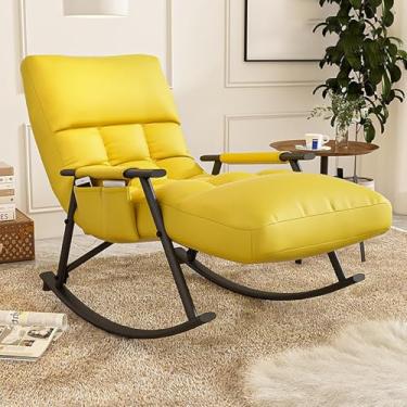 Imagem de Cadeiras de balanço de metal para sala de estar, quarto, com encosto alto, poltrona de encosto alto. Cadeiras de balanço com suporte de 200 kg, cadeiras de balanço modernas (pés amarelos, pretos)