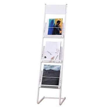 Imagem de Suporte de revista de metal de 3 camadas, organizador de arquivos em forma de L e suporte de exibição de brochura para escritório doméstico e sala de estar - montagem fácil, solução de armazenamento