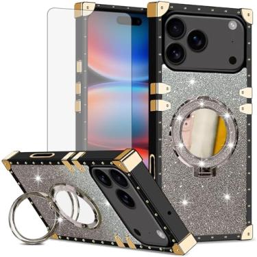 Imagem de Asuwish Capa de celular para iPhone 17 Pro 6,3 polegadas com protetor de tela de vidro temperado e espelho brilhante brilhante resistente à prova de choque anel rígido suporte rígido i Phone17 i17