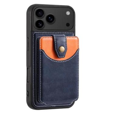 Imagem de Capa de couro magnética para iPhone 17/17 Air/17 Pro/17 Pro Max, capa fina destacável com porta-cartões, design elegante para homens e mulheres (azul, 17 Air)