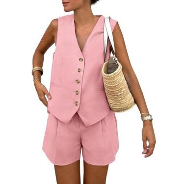 Imagem de Conjunto Coordenado PRETTYGARDEN Colete Sem Manga e Shorts Rosa P