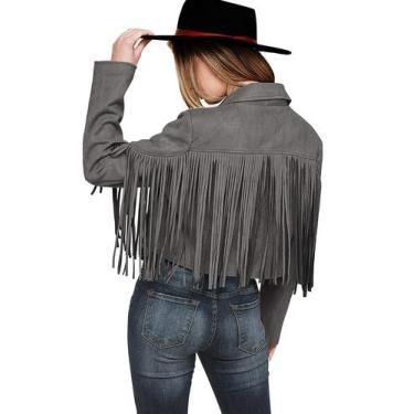 Imagem de Casaco PRETTYGARDEN de Camurça Sintética com Franjas, Estilo Motocicli
