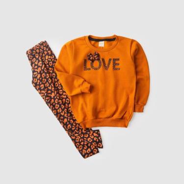 Imagem de Conjunto Inverno Menina Canela Blusão em Moletom e Legging Love Oncinh