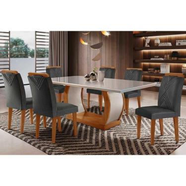 Imagem de Sala De Jantar Jade Tampo com Vidro Curvo 180x90 E 6 Cadeiras Imbuia-veludo Grafite Rufato