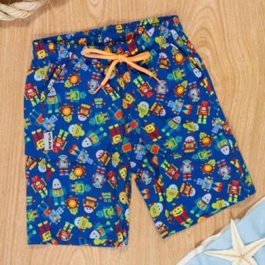 Imagem de Bermuda Praia Infantil Robôs Alegres Azul Menino - Tubekids Da Era Uma