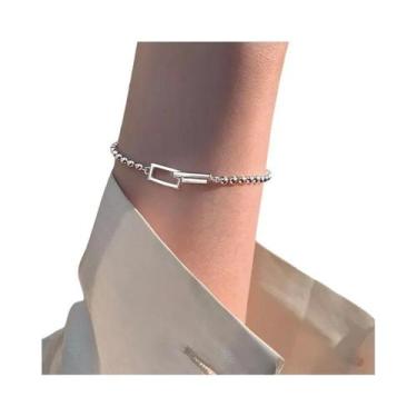 Imagem de Pulseira Feminina De Prata Esterlina 925 Com Contas Geométricas, Joia 