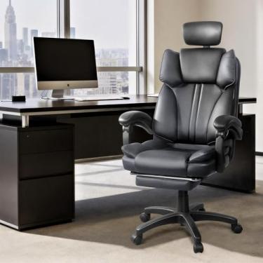 Imagem de ERGOSEAT Cadeira de escritório grande e alta de 181 kg, cadeira de couro PU para computador, cadeira executiva de escritório com apoio para as pernas e suporte lombar (cinza)