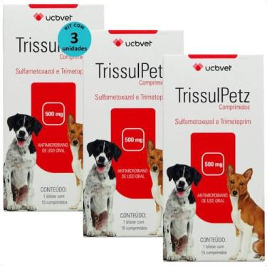 Imagem de Trissulpetz 500mg com 15 comprimidos para cães ucbvet kit com 3