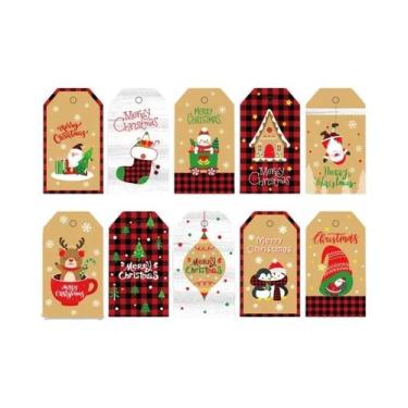 Imagem de Etiquetas De Presente De Natal Em Papel Kraft Marrom 50 Peças Com Cord
