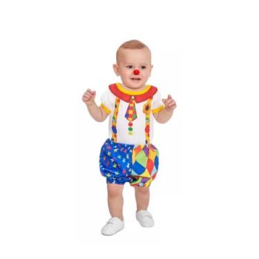 Imagem de Fantasia Palhaço Bebe Menino Com Body e Shorts Colorido de Circo - Fan