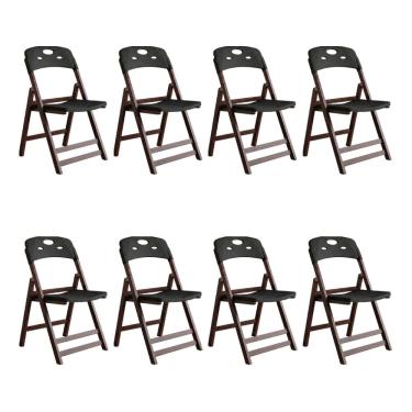 Imagem de Kit 8 Cadeiras Dobráveis Elegance Imbuia Assento Polipropileno para Sala de Jantar e Ár...