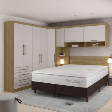 Imagem de Conjunto Quarto Queen Base Box E Colchão Com 7 Peças Avela/cinammon/branco/tabaco