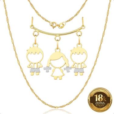 Imagem de Cordão 50cm Com Canga e Pingentes Filhos Meninos e Menina Ouro 18k (2 