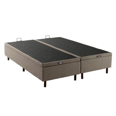 Imagem de Base Sommier Baú Cama Box Queen Cloud Estrutura Madeira Eucalipto Abertura Frontal Linho Fendi Kappesberg