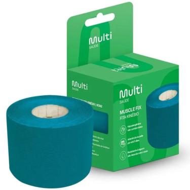 Imagem de Fita Kinesio Multisaúde HC042 Muscle Fix Azul para Fisioterapia Hipoalergênica Resistente à Água 5cmx5m