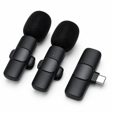 Imagem de Kit Duplo Microfone Lapela Recarregável MDM para Gravação Profissional com Conexão Type C Voz Hd