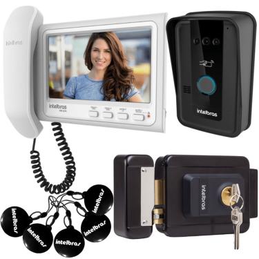 Imagem de Kit Vídeo Porteiro com Fechadura Elétrica IVR 7 ID FX 1500 Acesso por Tag RFID Branco Intelbras
