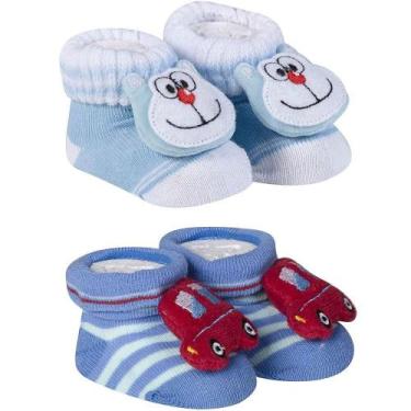 Imagem de Kit 2 Meias Sapatinho Pantufa Bebê Saída Maternidade Recém Nascido Men