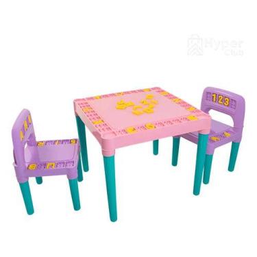 Imagem de Kit Mesa Infantil Educativa com 2 Cadeiras e Ábaco 26 Letras 10 Número