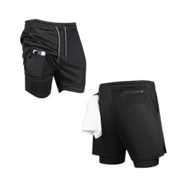 Imagem de Shorts De Treino Masculinos 2 Em 1 De Secagem Rápida, Cor Sólida, Para