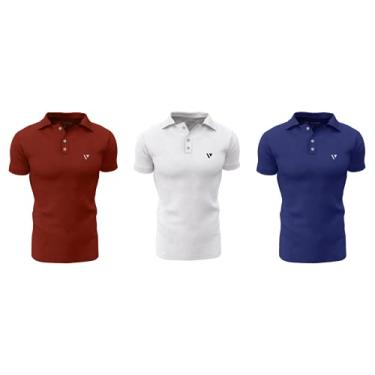 Imagem de Kit 3 Camisas Gola Polo Voker Com Proteção Uv Premium - G - Vermelho, Branco e Azul