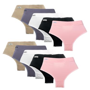 Imagem de Kit 10 Calcinhas Cós Alto Microfibra Adulto Atacado Luxo