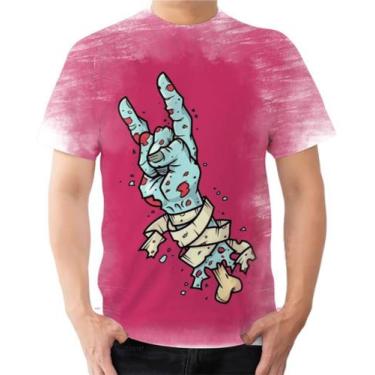 Imagem de Camiseta Camisa Mão Zumbie Rock In Roll Rosa - Estilo Kraken