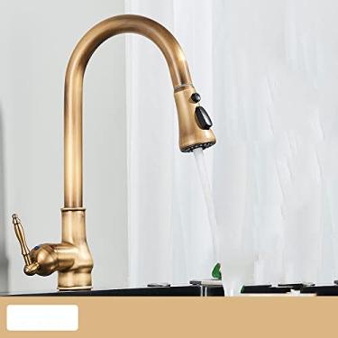 Imagem de Torneira de cozinha de bronze antigo bico de saída torneiras de cozinha preto único furo giratório torneira misturadora de cozinha de água fria quente, bronze antigo 3 vias, China