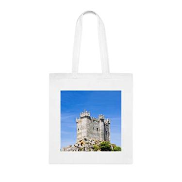 Imagem de Sacola Castelo Penedono Província de Beira, Portugal, presente divertido, bolsa de ombro, bolsas reutilizáveis, cesta de Natal de aniversário ideia de presente, Branco