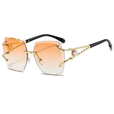 Imagem de Óculos de sol femininos de luxo sem moldura óculos de sol masculinos sombras a forma irregular ao ar livre senhoras diamante óculos de sol uv400,4, china