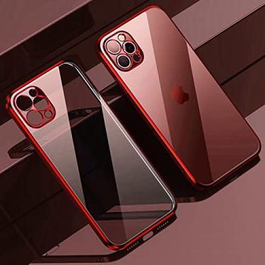 Imagem de Capa de telefone TPU transparente com placa galvanizada quadrada para iPhone 13 12 11 Pro Max Mini XS XR X 8 7 Plus SE 2020 Capa macia e fina, vermelha, para iPhone11 Pro Max