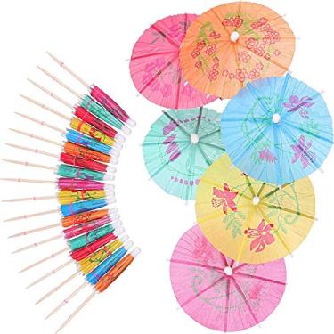 Imagem de LinaLife 100 peças de palitos de dente de guarda-chuva para beber coquetel guarda-sol luau bolo frutas guarda-chuva palitos de papel e madeira palitos de bebida Soodhalter de 10 cm, guarda-sóis de coquetel Soodhalter de 10 cm, cores aleatórias