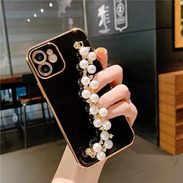 Imagem de Pulseira de pérolas chapeamento capa macia para iphone 13 12 pro max 11 xs x xr 7 8 plus mini se 2 glitter capa de silicone, a, para iphone xs
