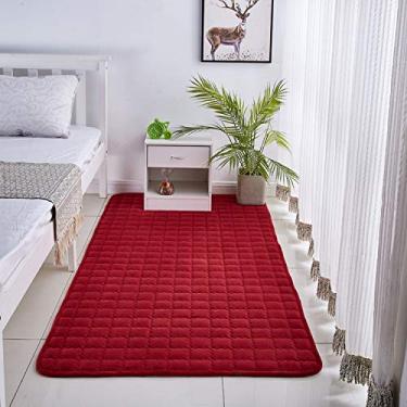 Imagem de Tapetes de área para sala de estar veludo coral macio xadrez antiderrapante tapete lavável proteger o chão tapete decorativo quarto infantil sala de estudo sofá de cabeceira, vermelho, 100 * 200 cm
