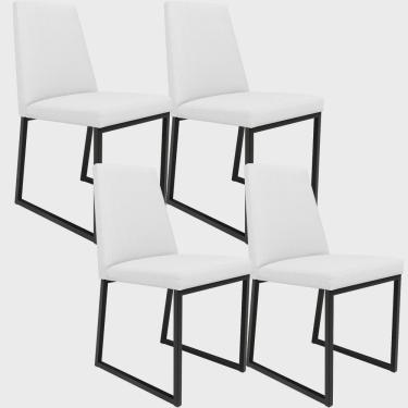 Imagem de Kit 04 Cadeiras Para Sala De Jantar Base Aço Industrial Preto Dafne L02 Corano Branco - Lyam Decor